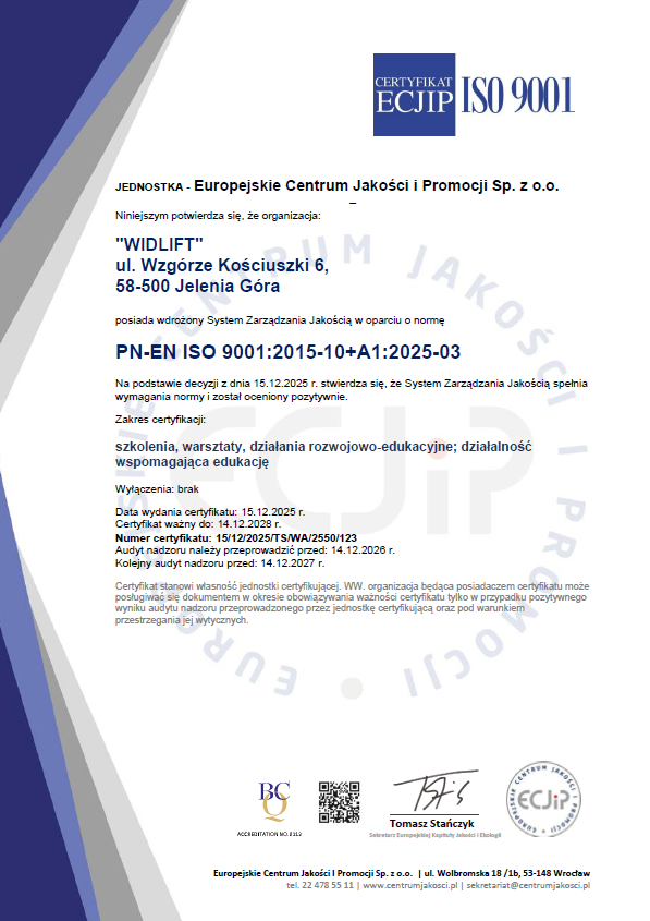Certyfikat ISO WIDLIFT